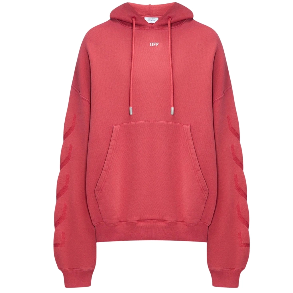 Off White Mens St. Matthew Design Skate Fit Washed Red Hoodie Cotton - Size X-Large